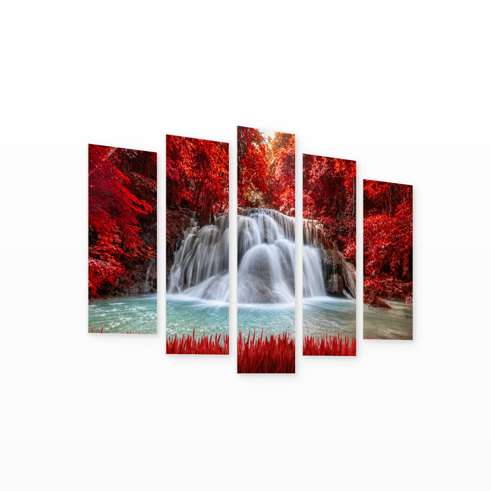 Red Magic in Vivid Color — five-panel wall art on white background in perspective | 5wallart 55431 M1