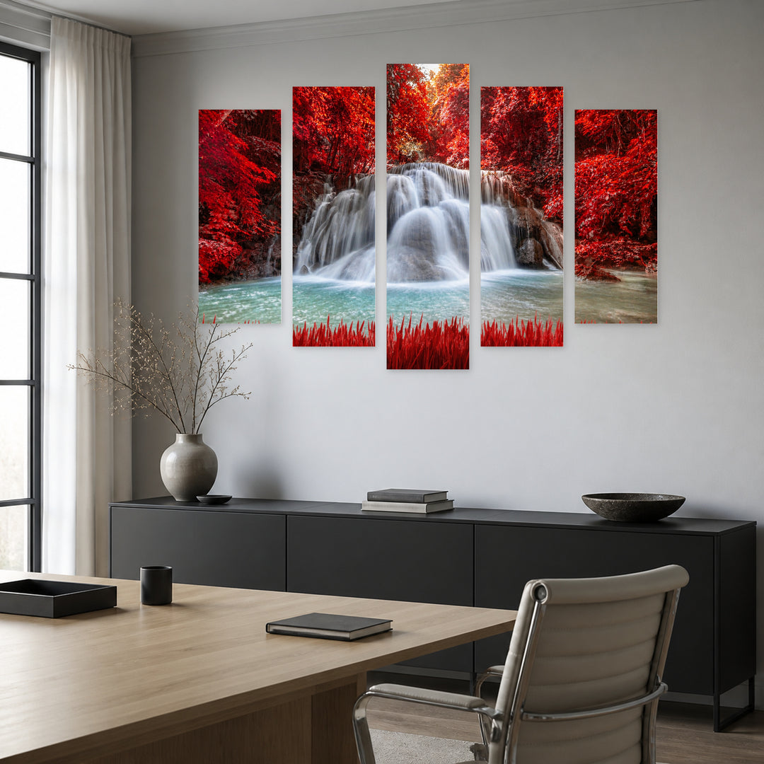 Red Magic in Vivid Color — five-panel wall art in alternate frontal interior | 5wallart 55431 M4