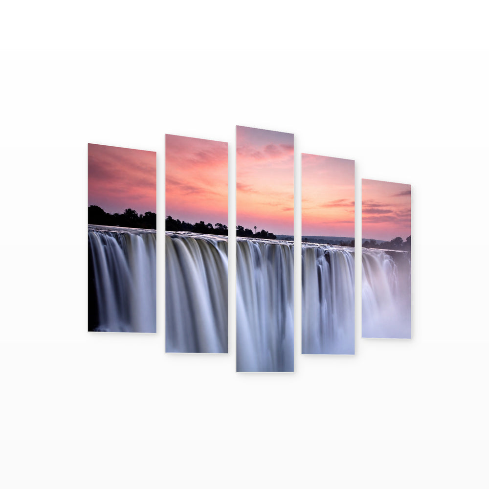 Surreal Waterfall View with Dreamlike Atmosphere — five-panel wall art on white background in perspective | 5wallart 55446 M1