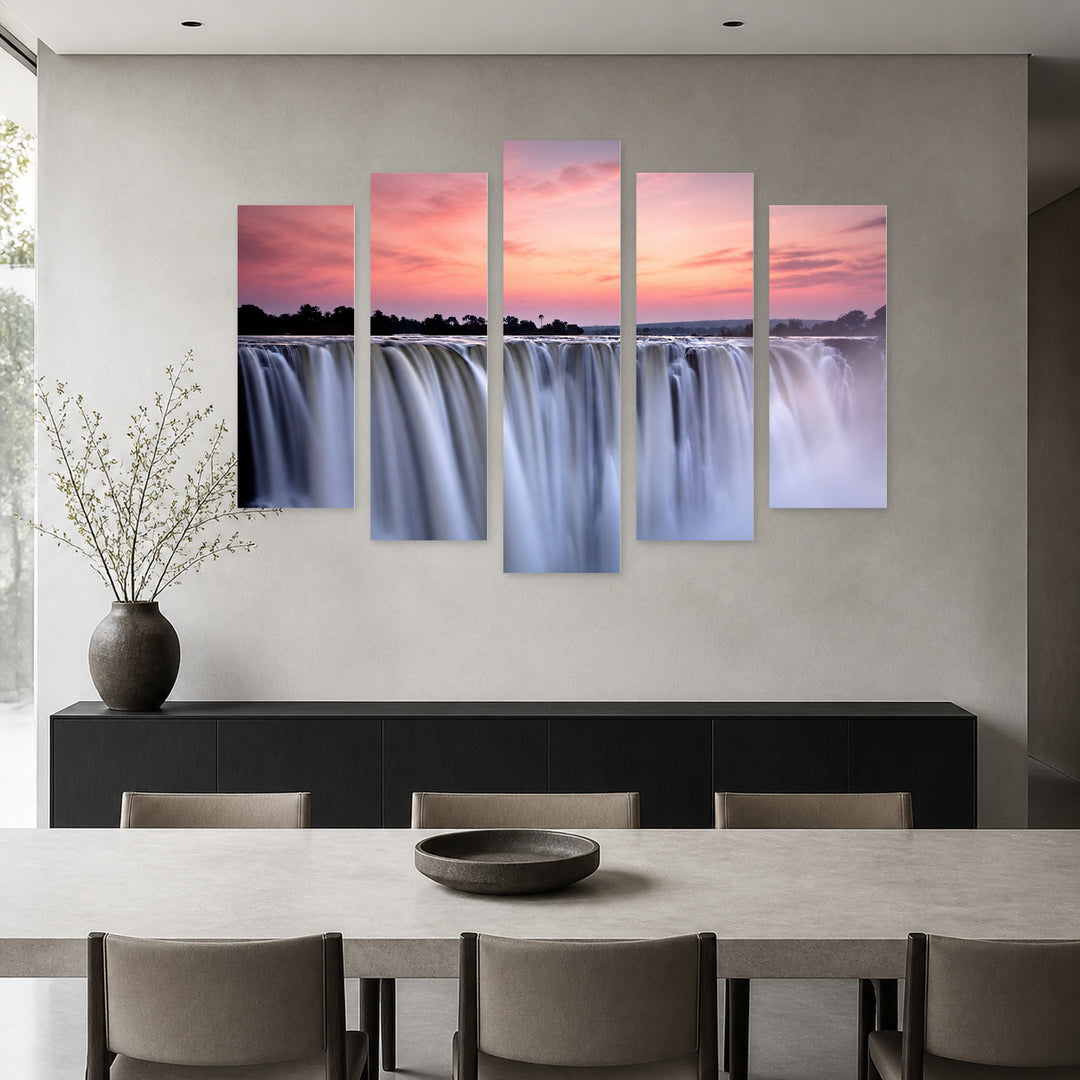 Surreal Waterfall View with Dreamlike Atmosphere — five-panel wall art in frontal interior | 5wallart 55446 M3