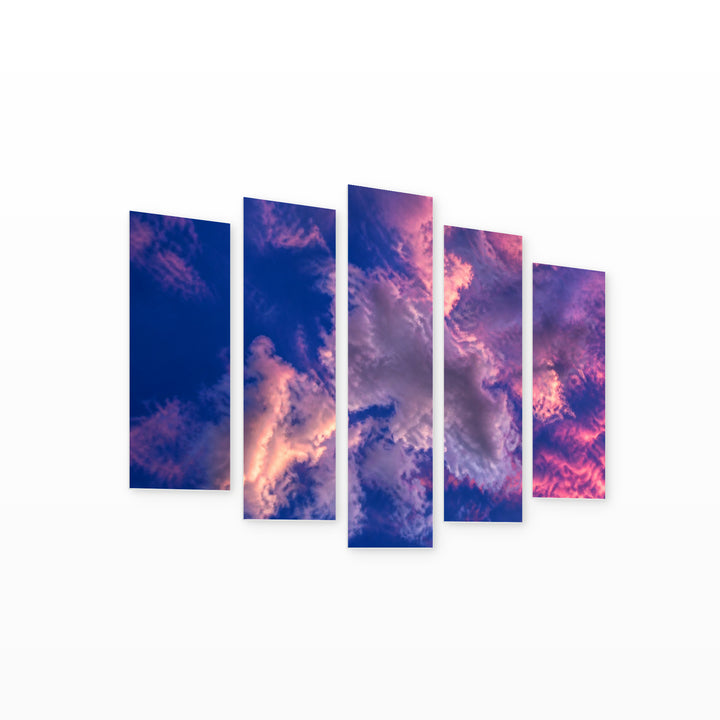 Abstract Color of Clouds and Sky at Night — five-panel wall art on white background in perspective | 5wallart 55450 M1
