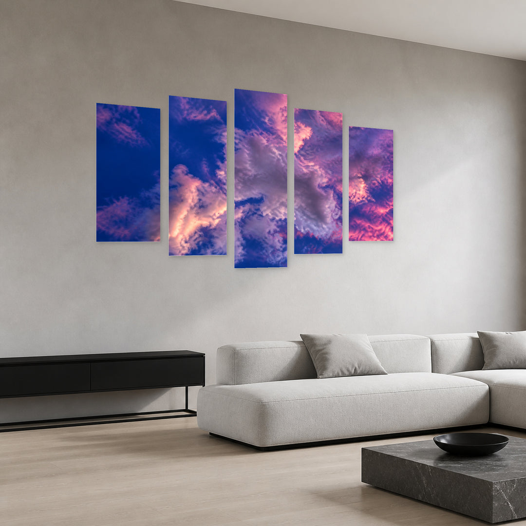 Abstract Color of Clouds and Sky at Night — five-panel wall art in perspective interior | 5wallart 55450 M2