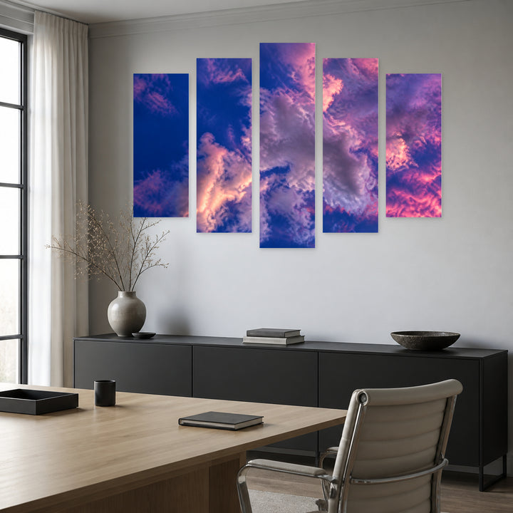 Abstract Color of Clouds and Sky at Night — five-panel wall art in frontal interior | 5wallart 55450 M3