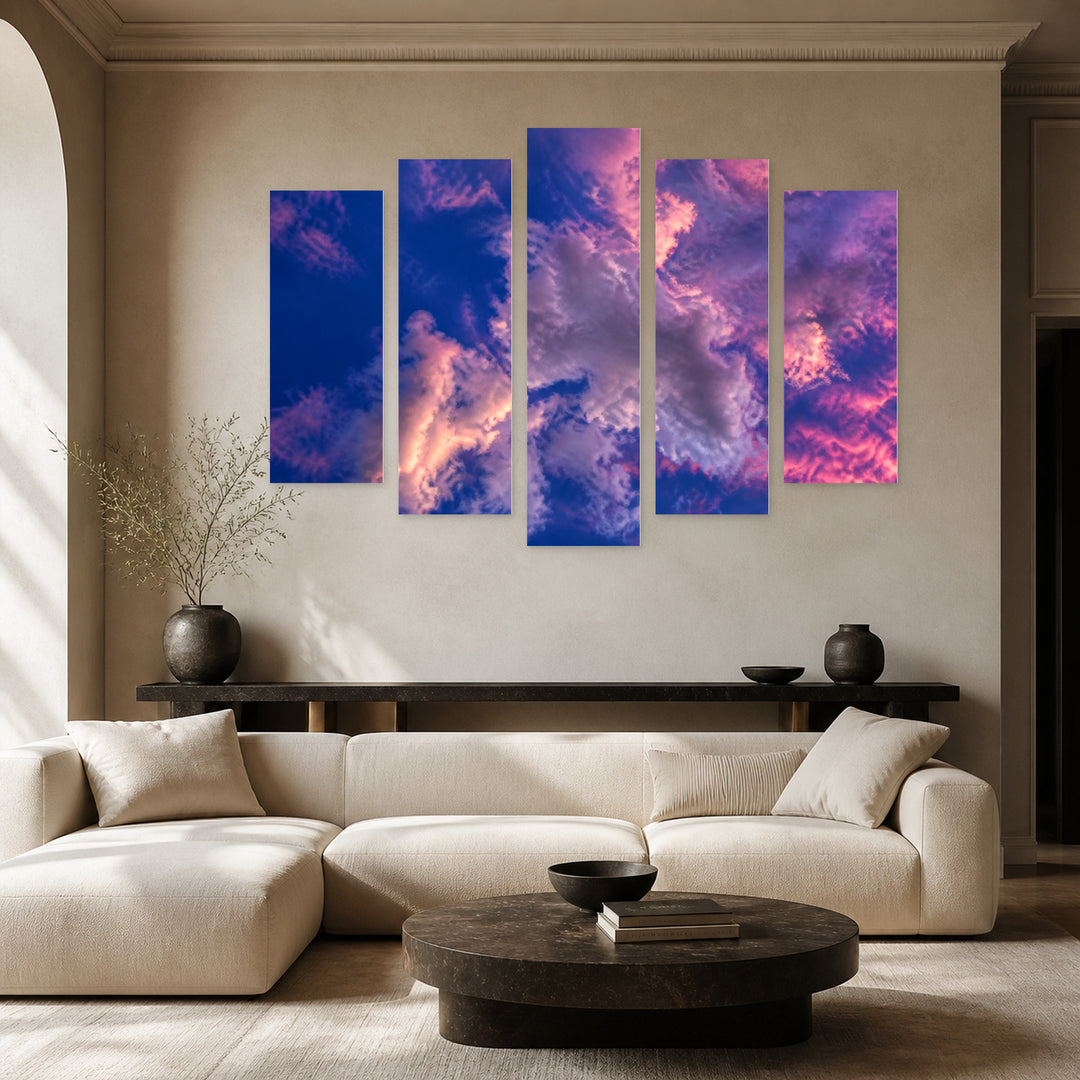 Abstract Color of Clouds and Sky at Night — five-panel wall art in alternate frontal interior | 5wallart 55450 M4