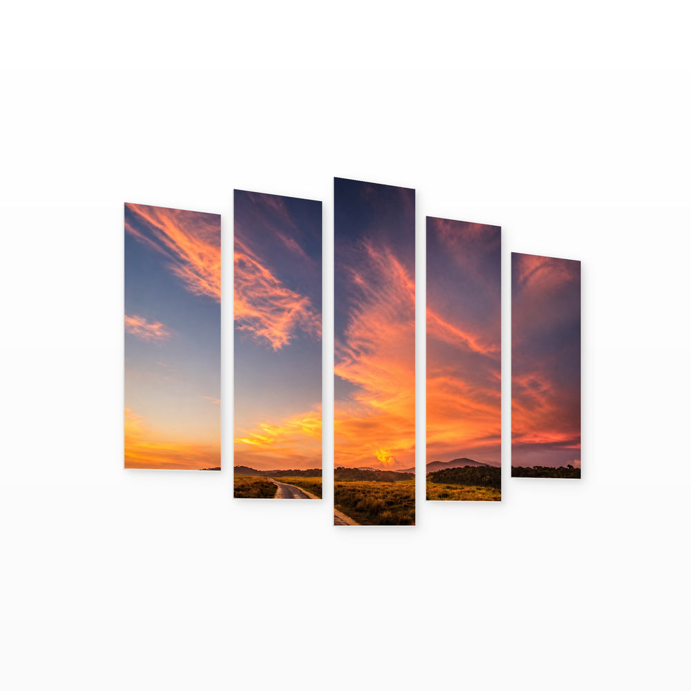 Landscape in Tropical Mountains in Serene Light — five-panel wall art on white background in perspective | 5wallart 55452 M1