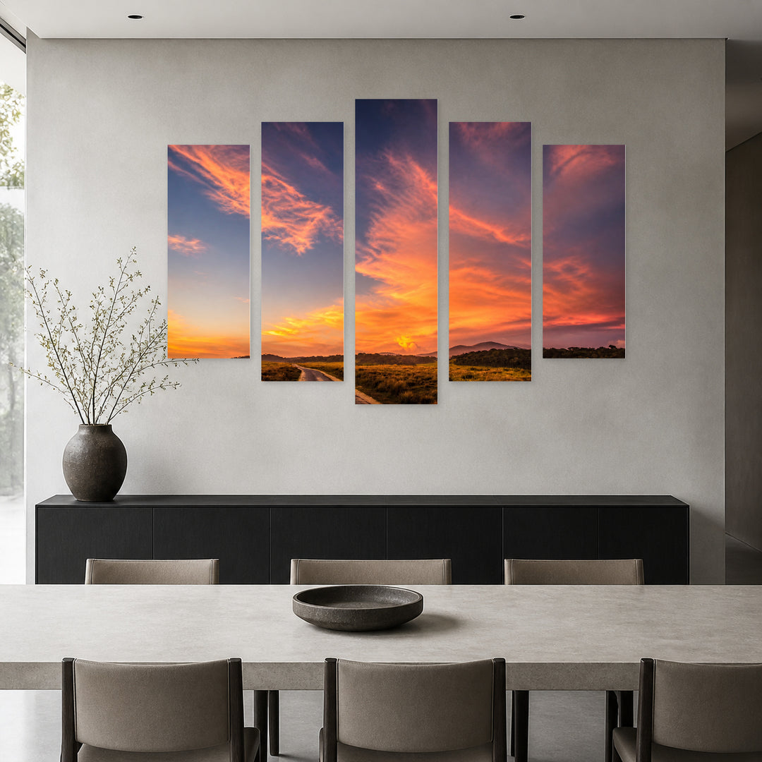 Landscape in Tropical Mountains in Serene Light — five-panel wall art in frontal interior | 5wallart 55452 M3