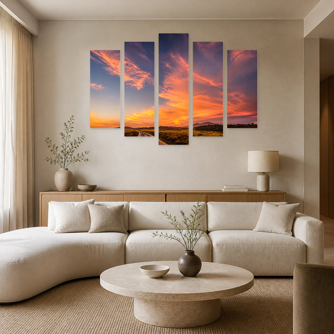 Landscape in Tropical Mountains in Serene Light — five-panel wall art in alternate frontal interior | 5wallart 55452 M4