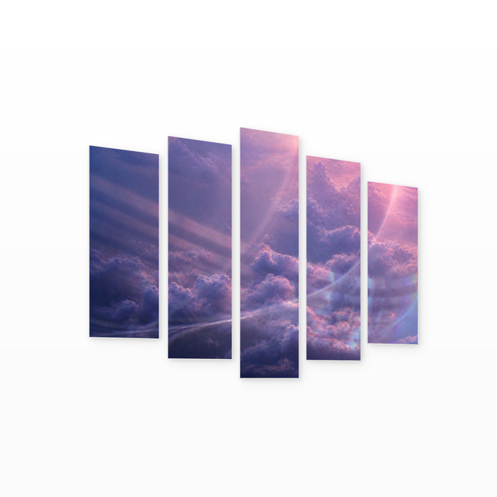Sky with Clouds at Sunrise Landscape Study — five-panel wall art on white background in perspective | 5wallart 55456 M1