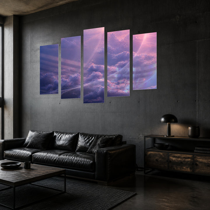 Sky with Clouds at Sunrise Landscape Study — five-panel wall art in perspective interior | 5wallart 55456 M2