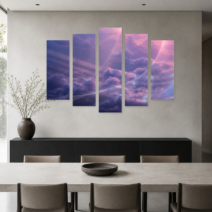 Sky with Clouds at Sunrise Landscape Study — five-panel wall art in frontal interior | 5wallart 55456 M3