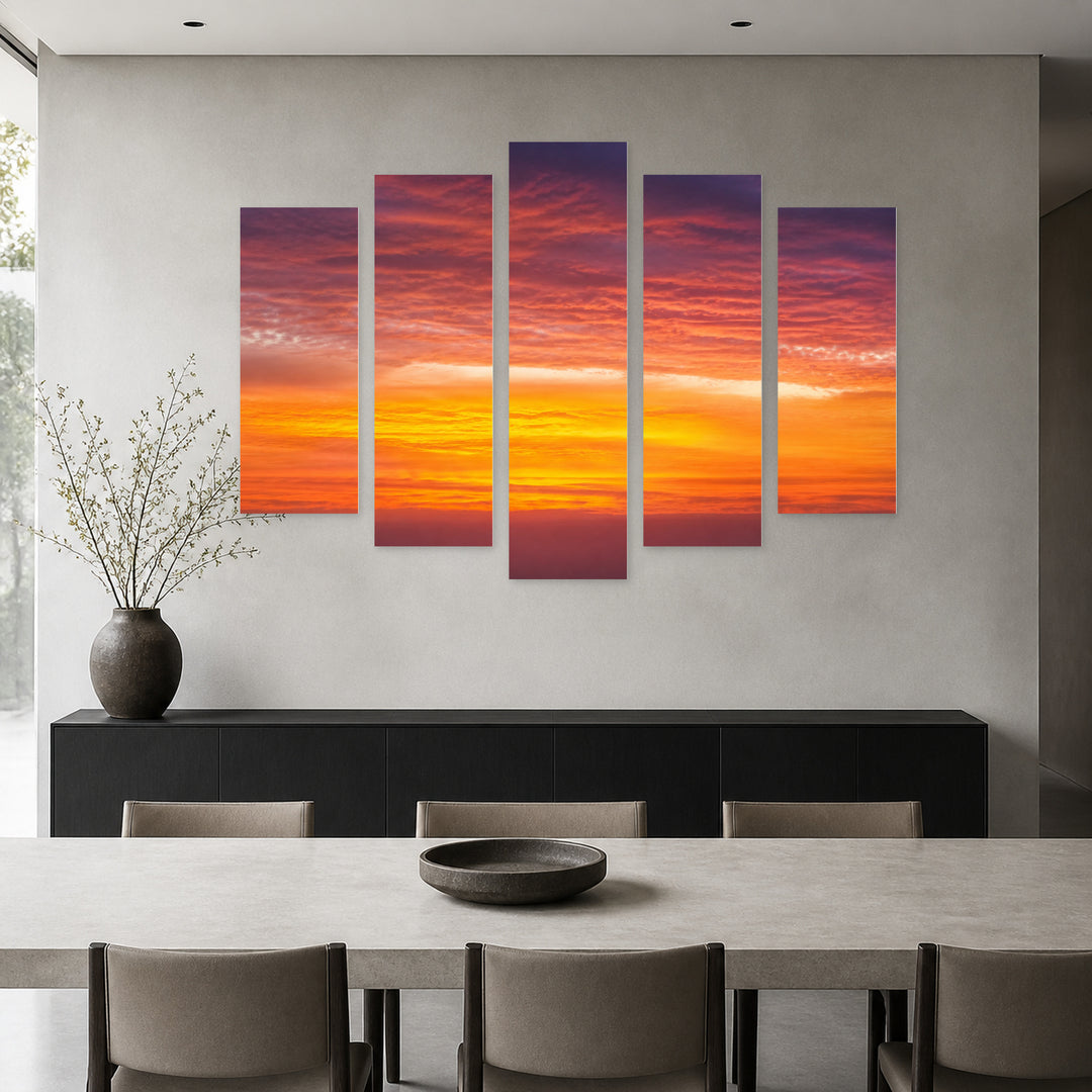 Golden Romantic Sunset — five-panel wall art in alternate frontal interior | 5wallart 55461 M4