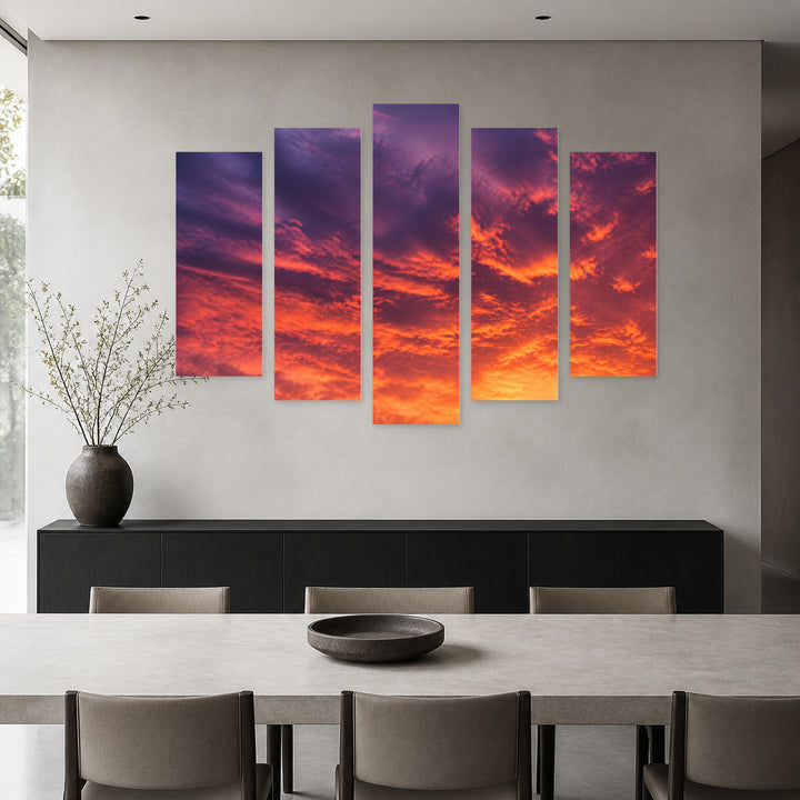 Sunset in Serene Light — five-panel wall art in frontal interior | 5wallart 55462 M3