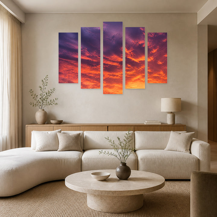 Sunset in Serene Light — five-panel wall art in alternate frontal interior | 5wallart 55462 M4