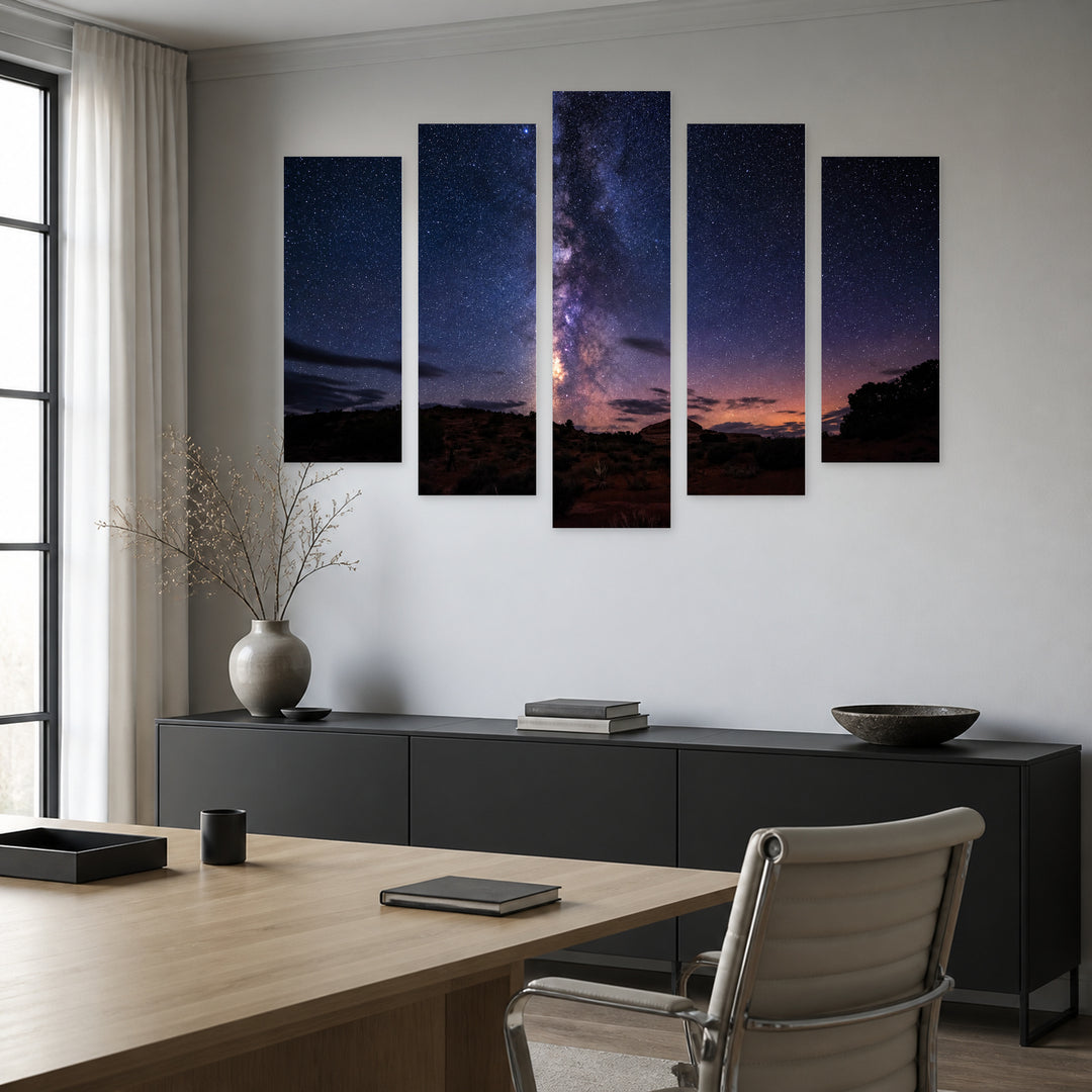 Night Sky and the Milky Way Landscape Study — five-panel wall art in frontal interior | 5wallart 55464 M3