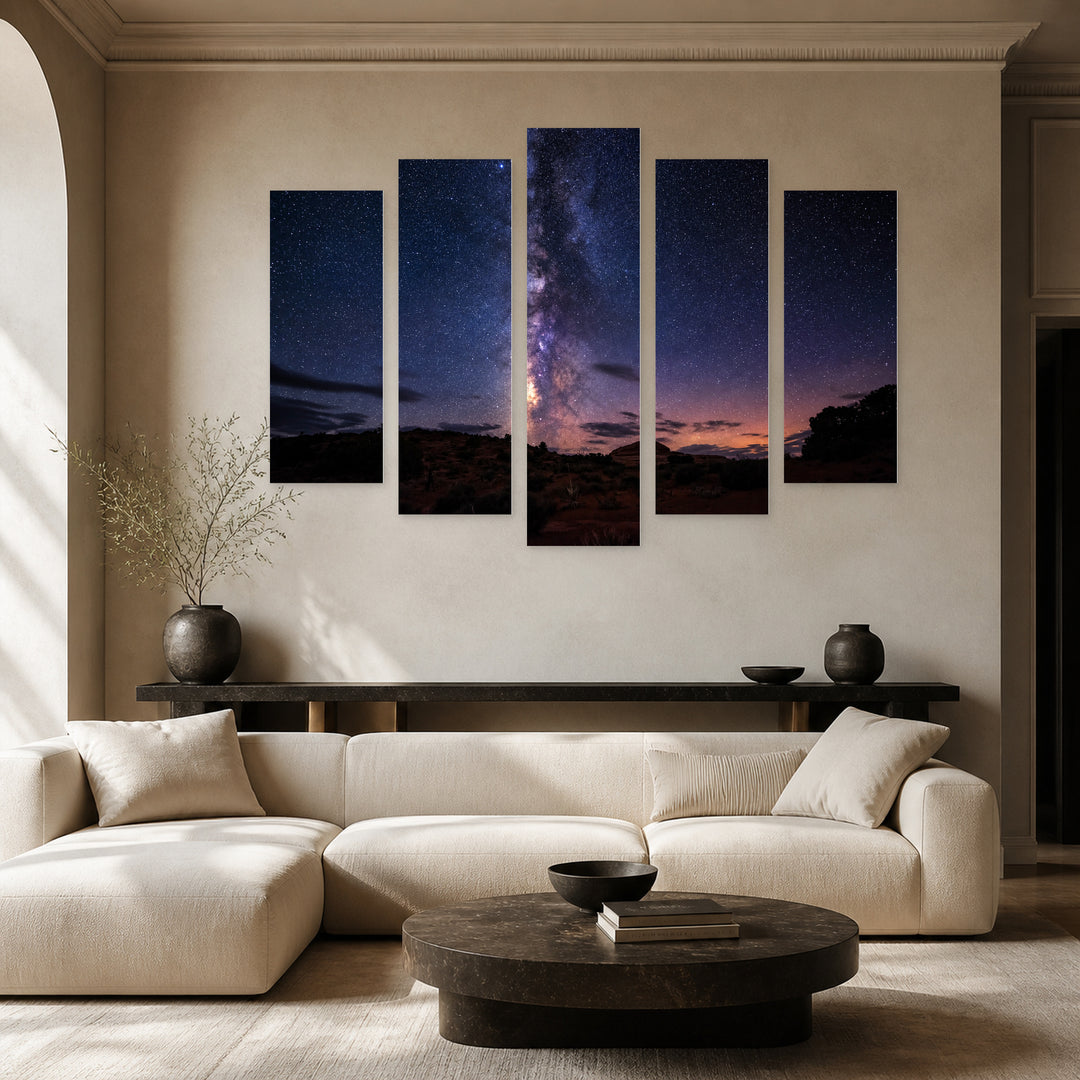 Night Sky and the Milky Way Landscape Study — five-panel wall art in alternate frontal interior | 5wallart 55464 M4