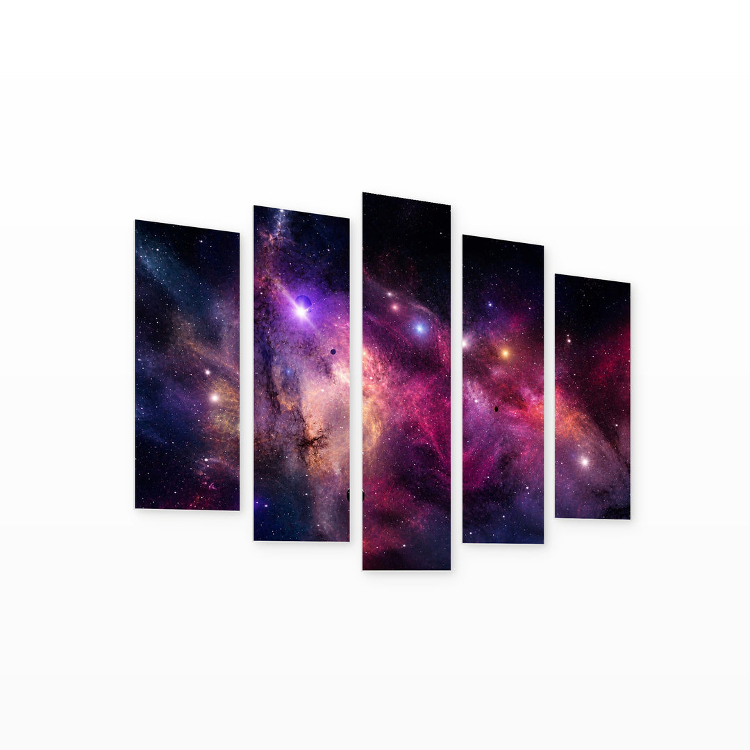 Infinite Universe with Dreamlike Atmosphere — five-panel wall art on white background in perspective | 5wallart 55467 M1