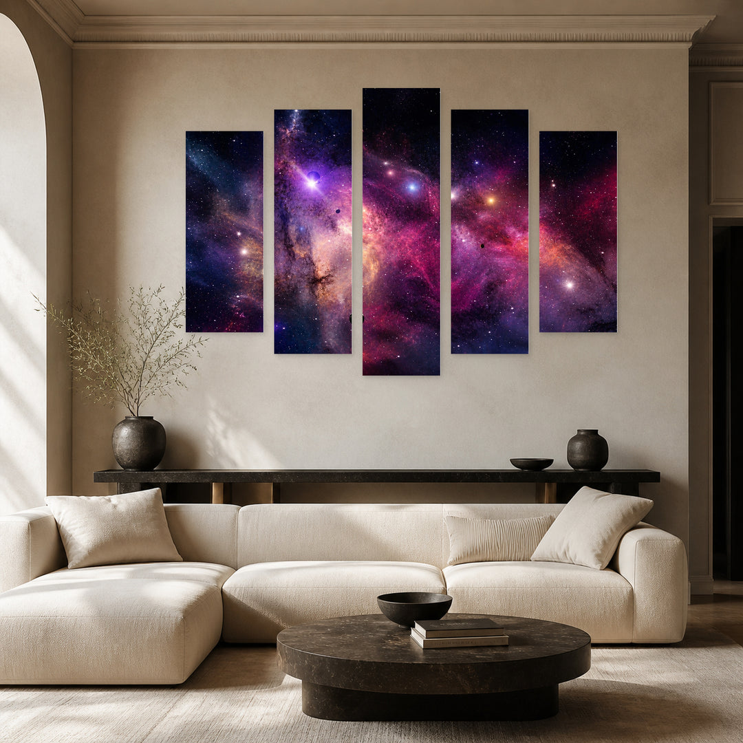 Infinite Universe with Dreamlike Atmosphere — five-panel wall art in frontal interior | 5wallart 55467 M3