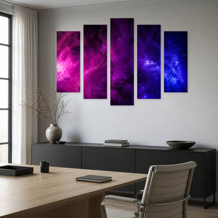 Infinite Universe in Serene Light — five-panel wall art in frontal interior | 5wallart 55468 M3