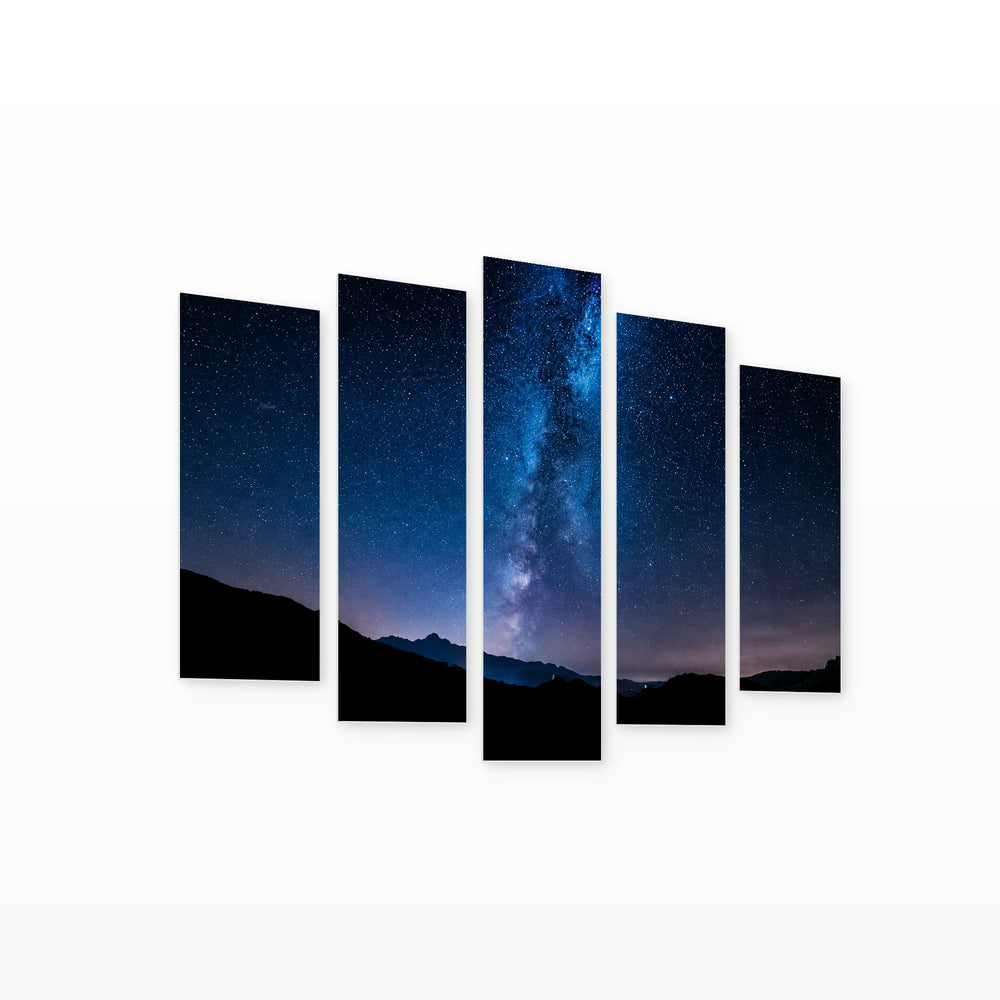 Milky Way and the Night Sky — five-panel wall art on white background in perspective | 5wallart 55471 M1