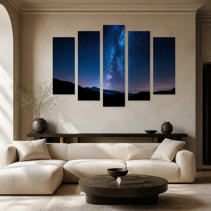 Milky Way and the Night Sky — five-panel wall art in frontal interior | 5wallart 55471 M3