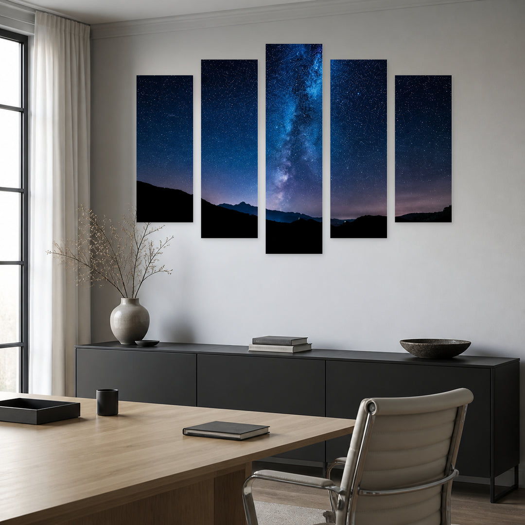 Milky Way and the Night Sky — five-panel wall art in alternate frontal interior | 5wallart 55471 M4