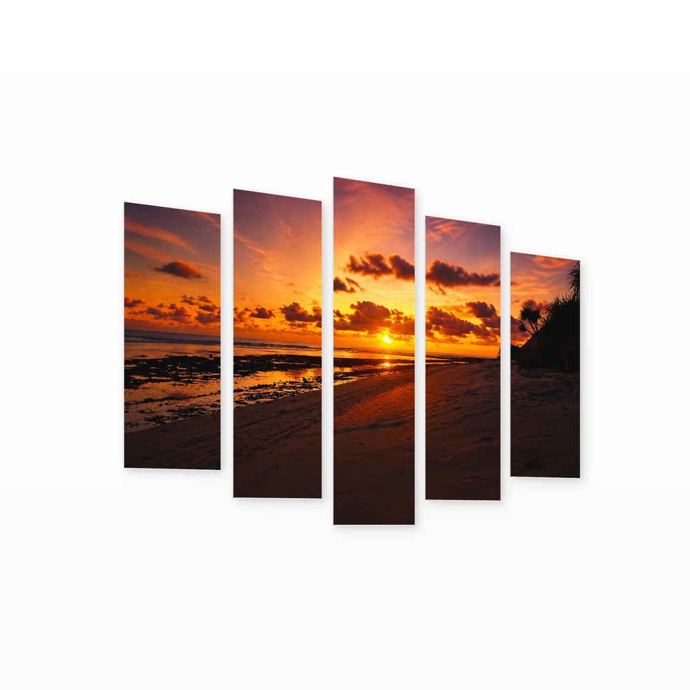 Golden Colorful Sunset — five-panel wall art on white background in perspective | 5wallart 55476 M1