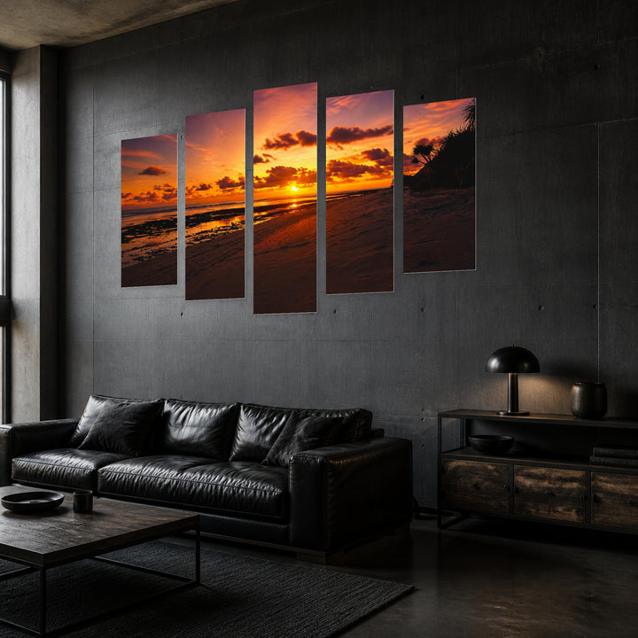 Golden Colorful Sunset — five-panel wall art in perspective interior | 5wallart 55476 M2