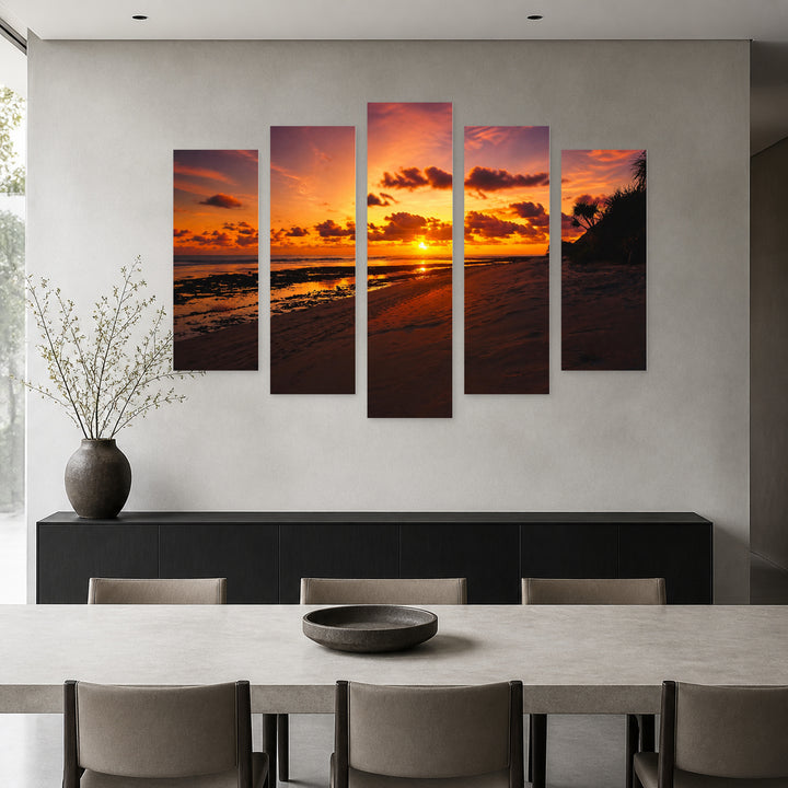 Golden Colorful Sunset — five-panel wall art in frontal interior | 5wallart 55476 M3