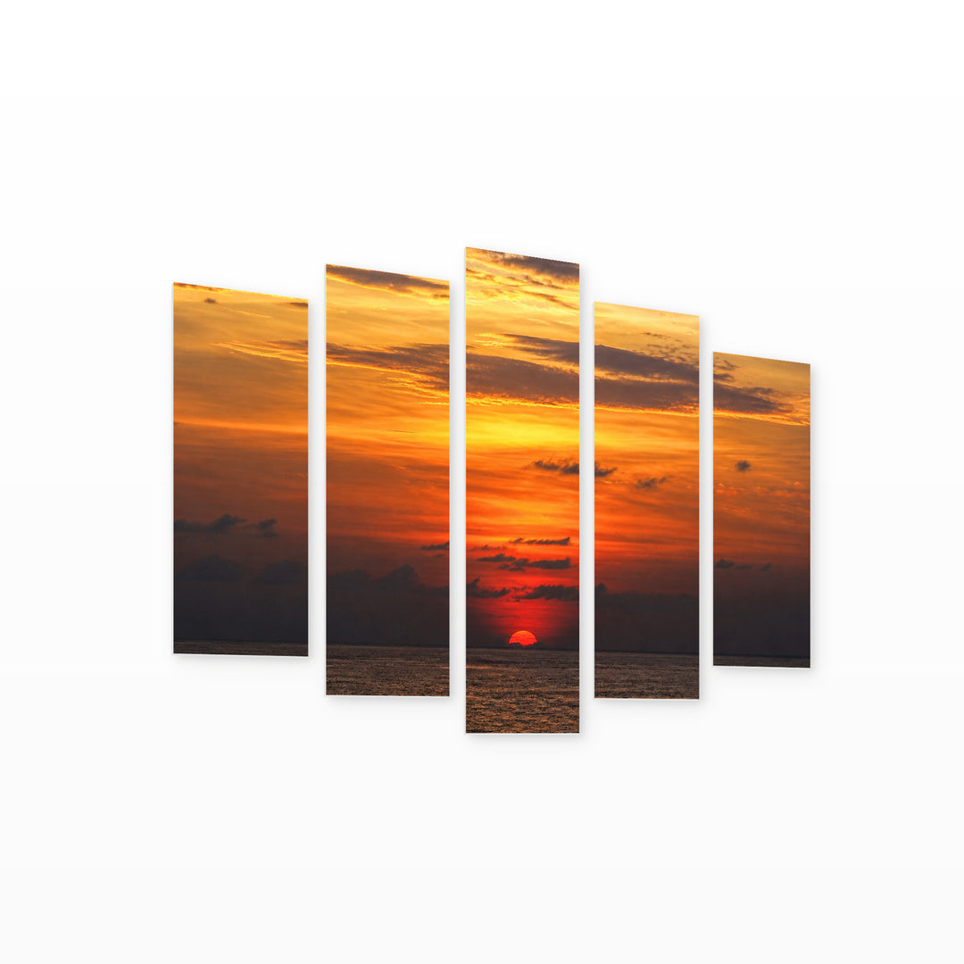 The Sea 2 Sunset Glow — five-panel wall art on white background in perspective | 5wallart 55477 M1