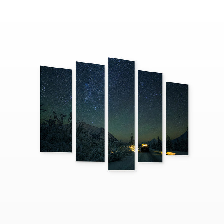 Starry Sky at Night — five-panel wall art on white background in perspective | 5wallart 55478 M1