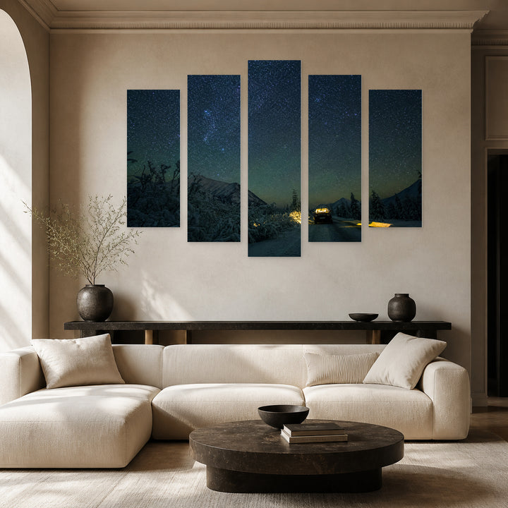 Starry Sky at Night — five-panel wall art in alternate frontal interior | 5wallart 55478 M4