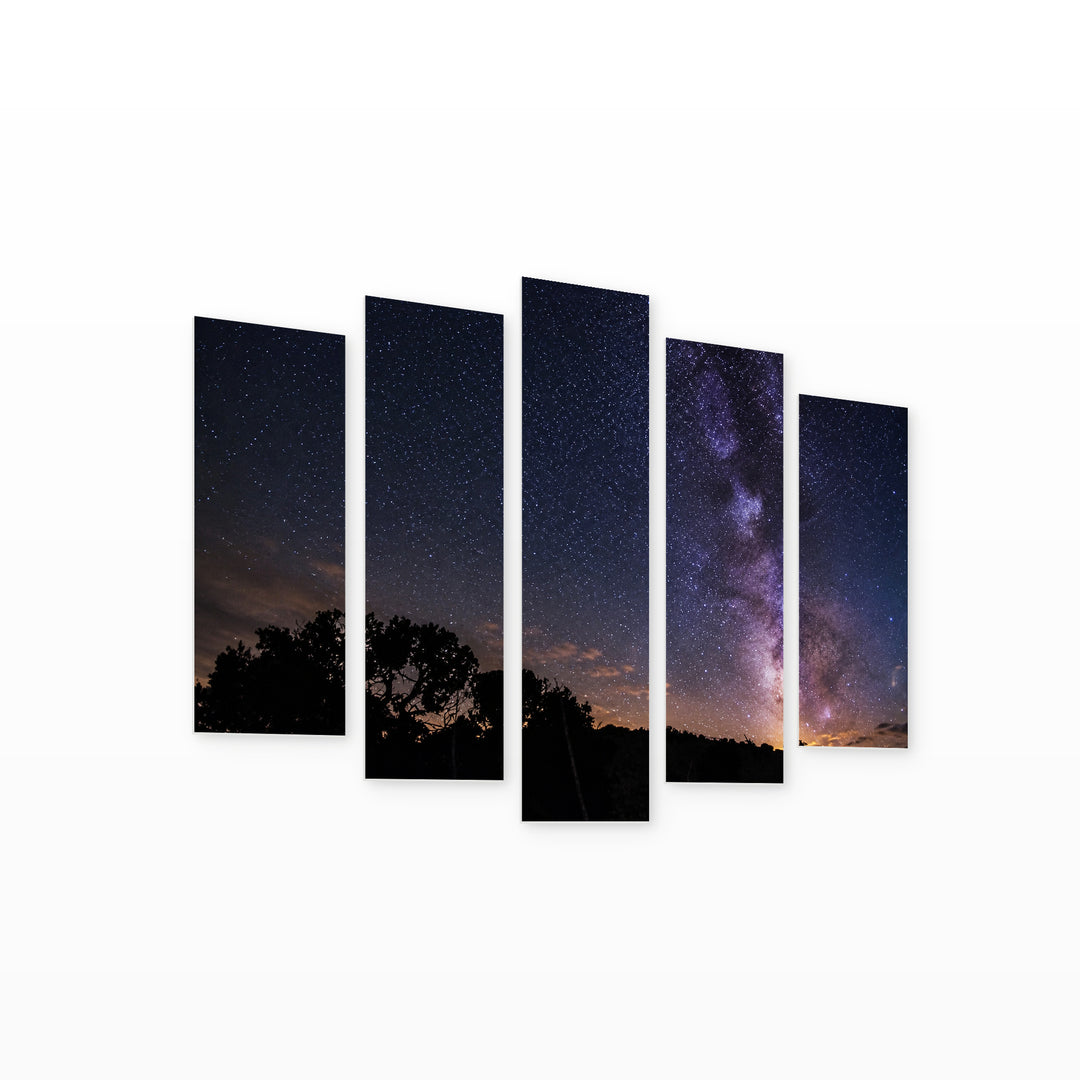 Stars from the Night Sky with the Milky — five-panel wall art on white background in perspective | 5wallart 55479 M1