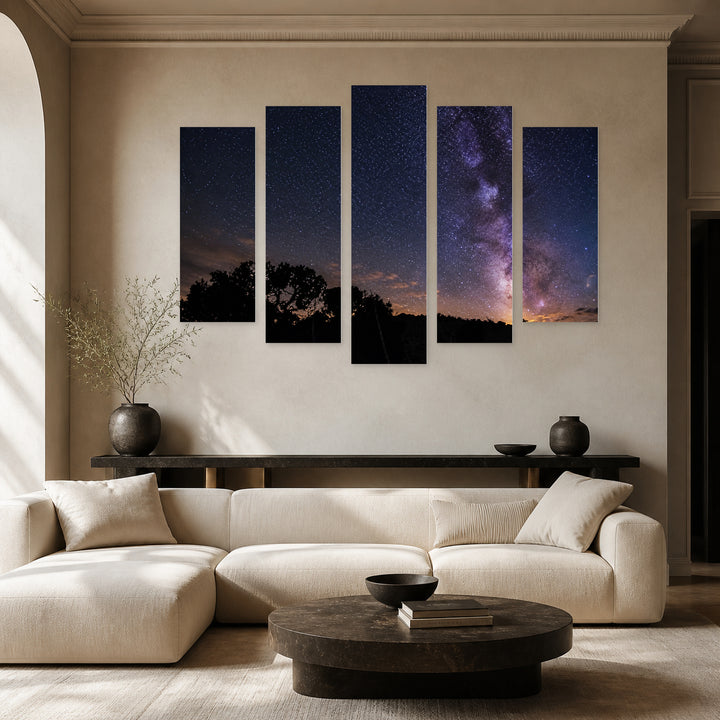 Stars from the Night Sky with the Milky — five-panel wall art in frontal interior | 5wallart 55479 M3