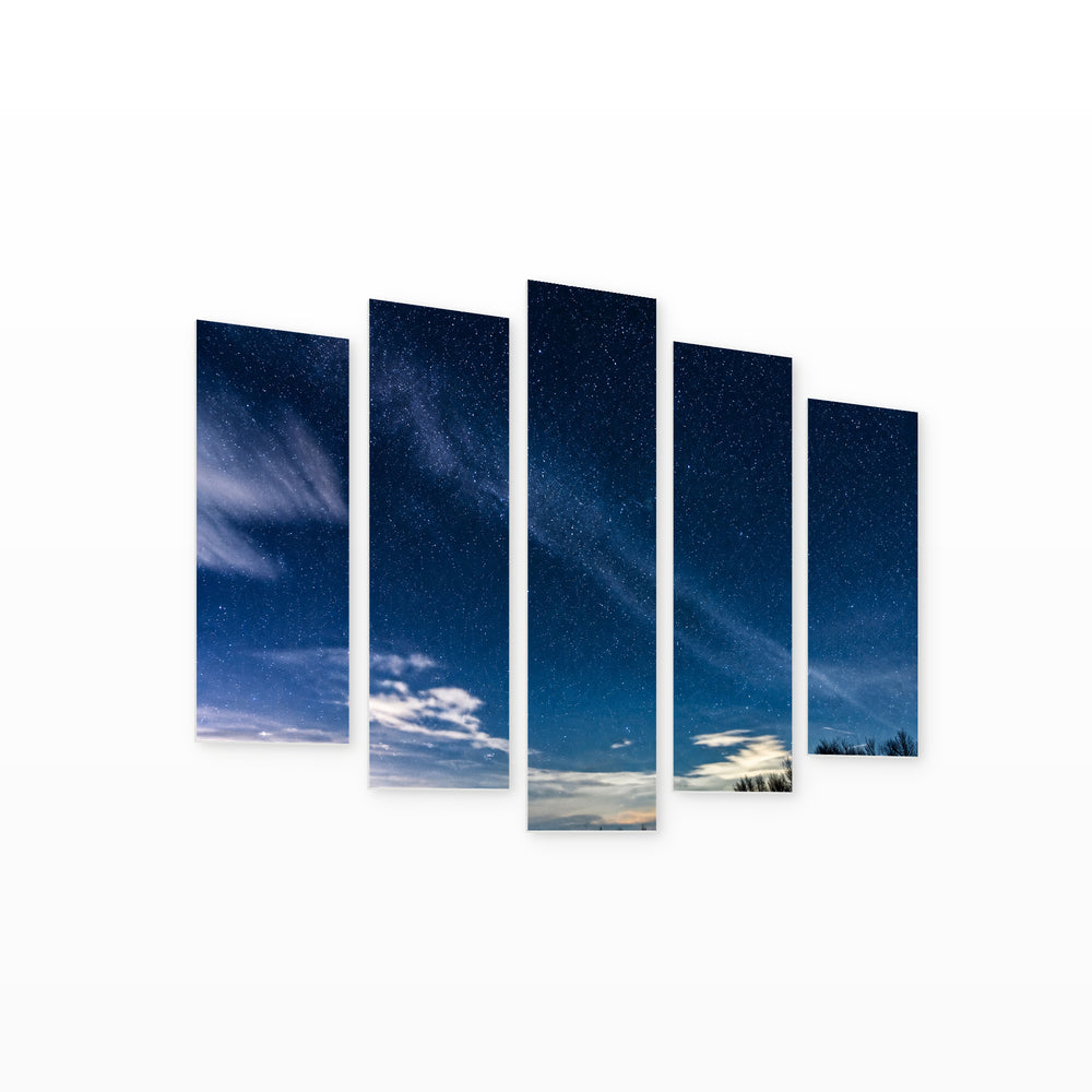 Starry Sky in Serene Light — five-panel wall art on white background in perspective | 5wallart 55481 M1