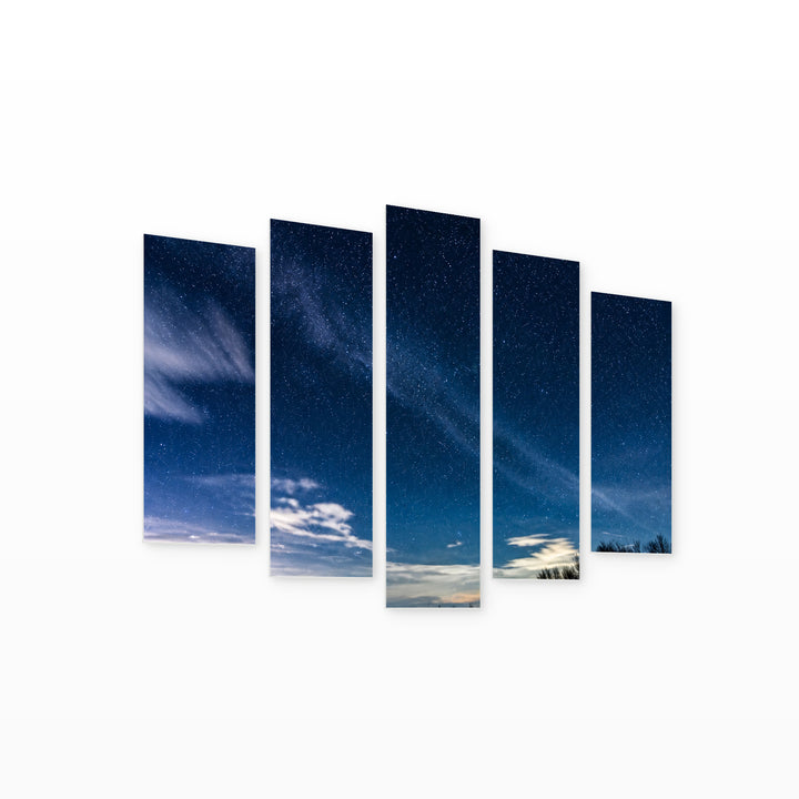 Starry Sky in Serene Light — five-panel wall art on white background in perspective | 5wallart 55481 M1