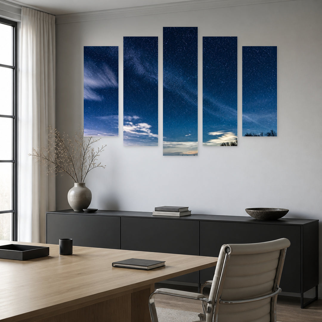 Starry Sky in Serene Light — five-panel wall art in alternate frontal interior | 5wallart 55481 M4