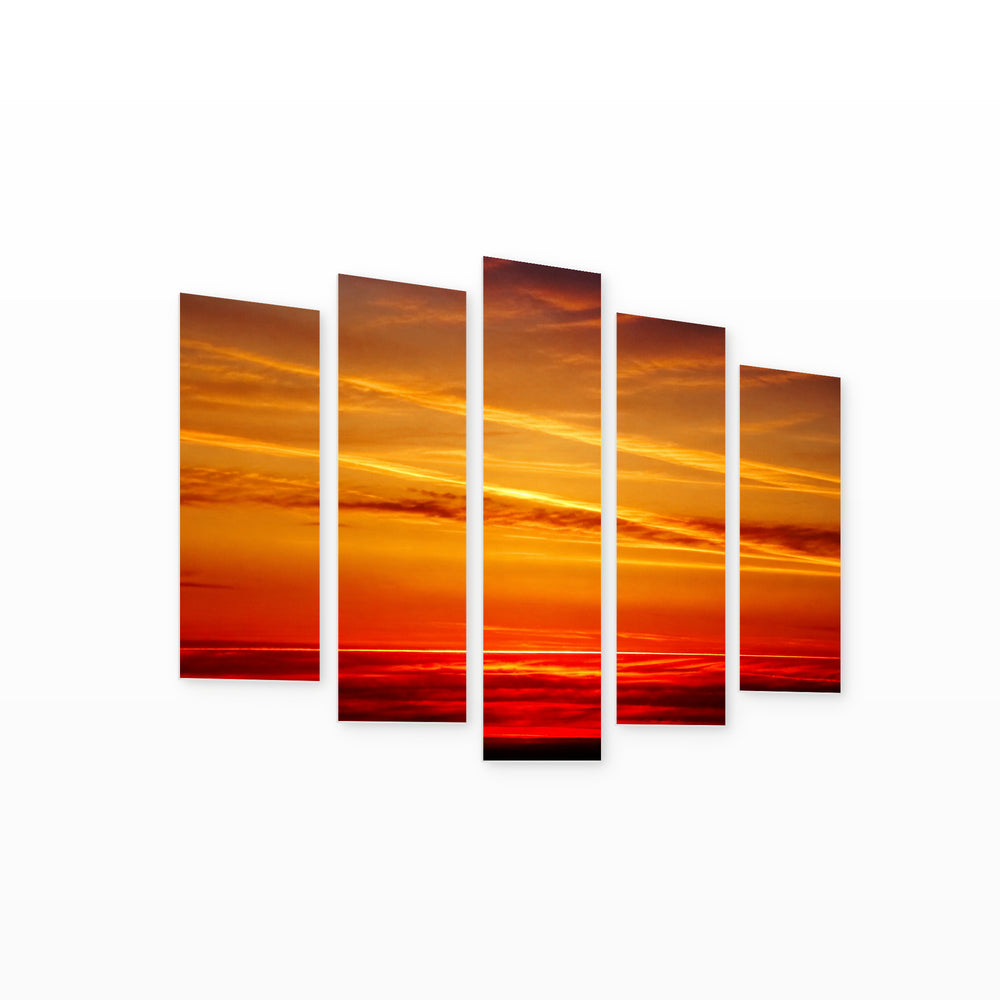 Fiery Sky with Dramatic Contrast — five-panel wall art on white background in perspective | 5wallart 55482 M1