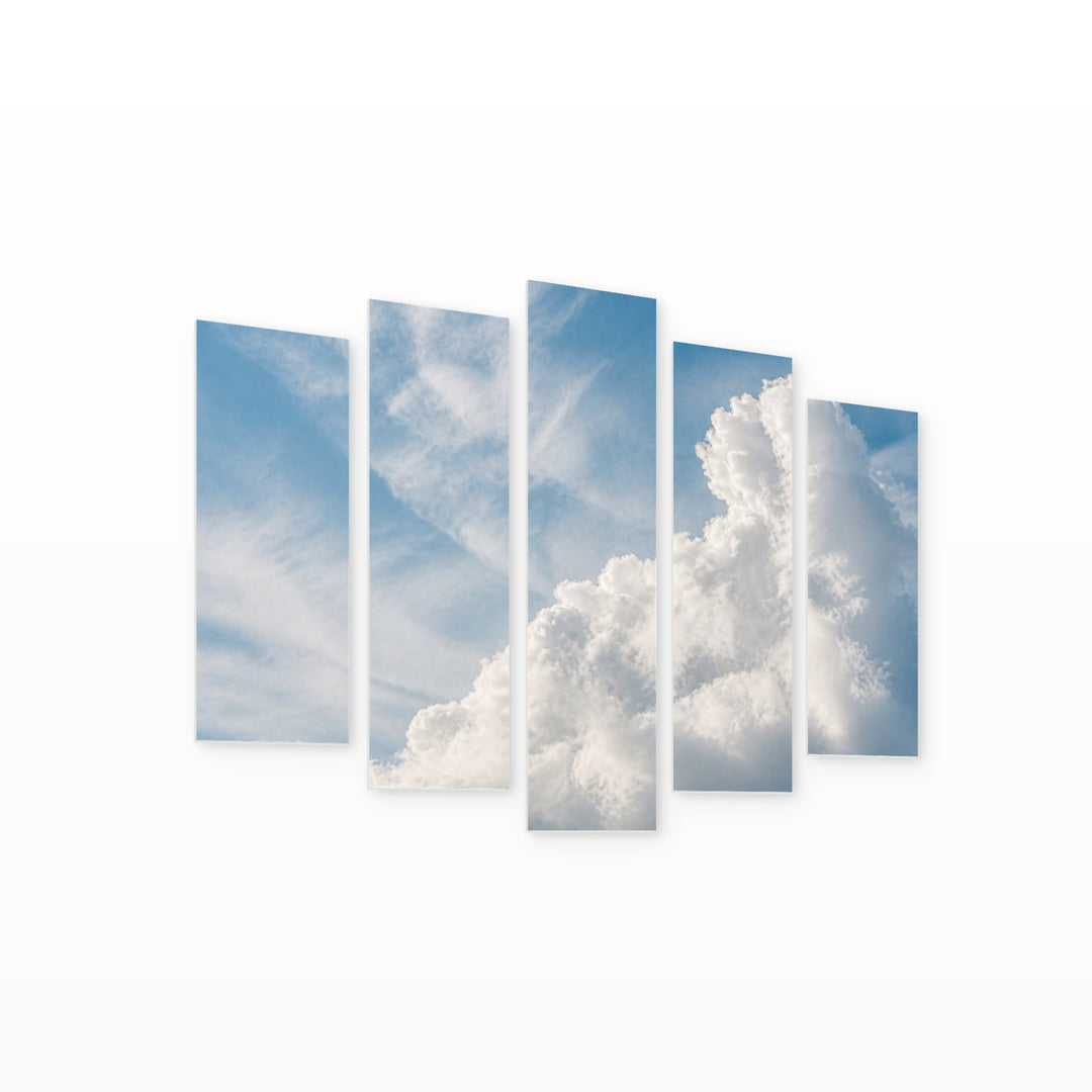 White Fluffy Clouds in Soft Pastels — five-panel wall art on white background in perspective | 5wallart 55484 M1