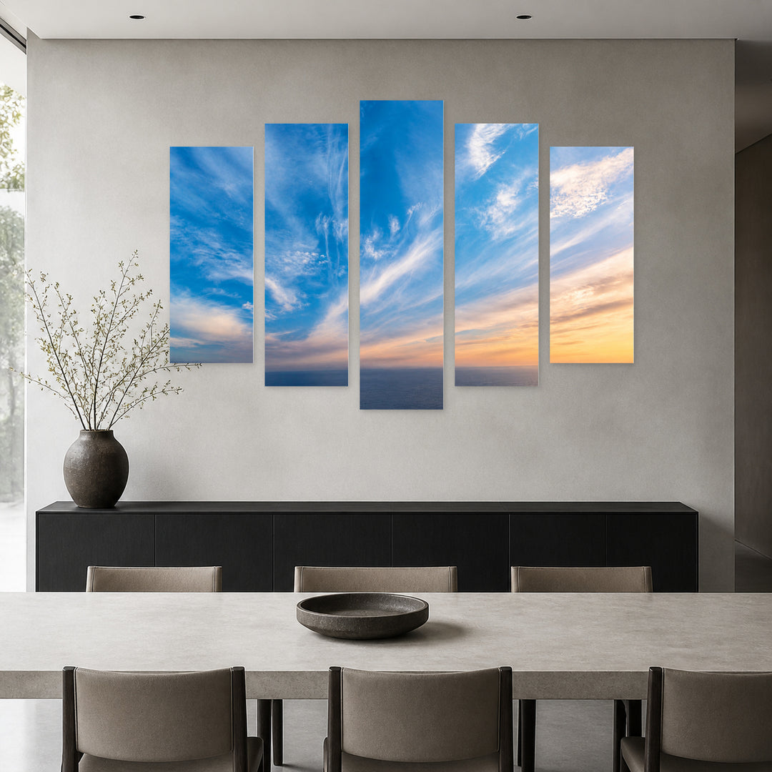 Sky Background in Serene Light — five-panel wall art in frontal interior | 5wallart 55486 M3