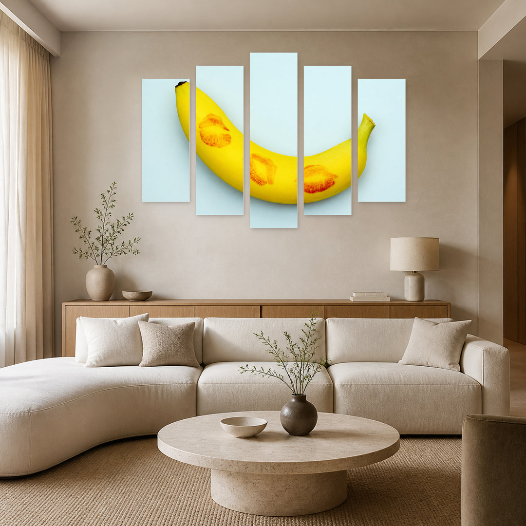 Minimalism with Lipstick Traces in Serene Light — five-panel wall art in alternate frontal interior | 5wallart 55490 M4