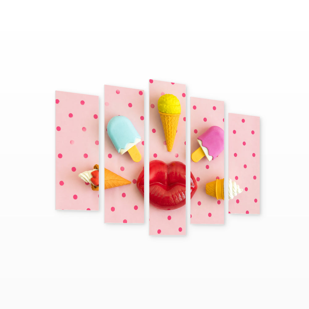 Colorful Concept with Ice Creams with Geometric Rhythm — five-panel wall art on white background in perspective | 5wallart 55491 M1
