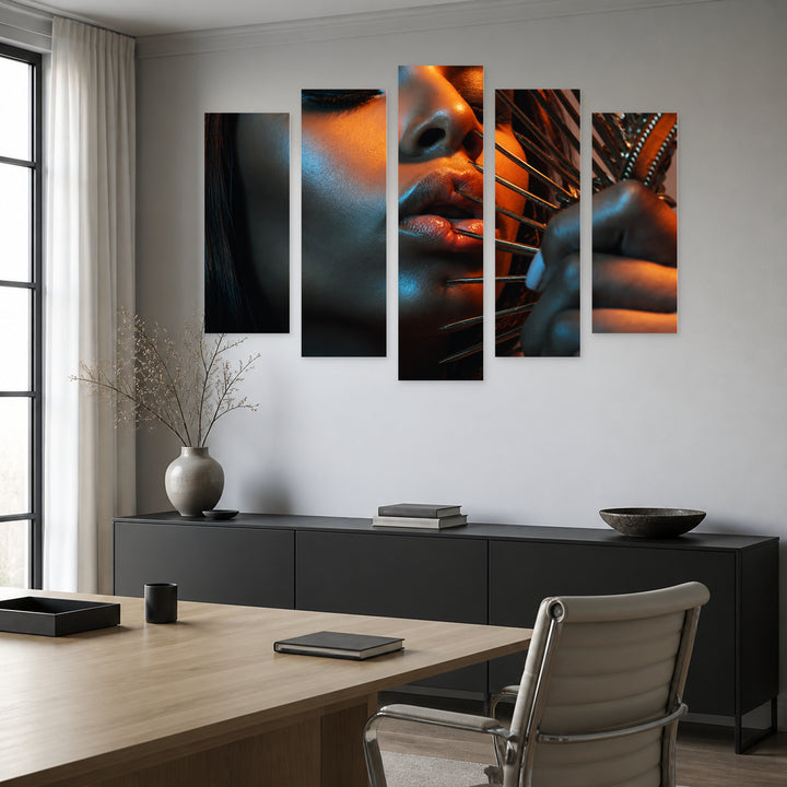 Dangerous Needles on Lips with Dramatic Contrast — five-panel wall art in frontal interior | 5wallart 55494 M3