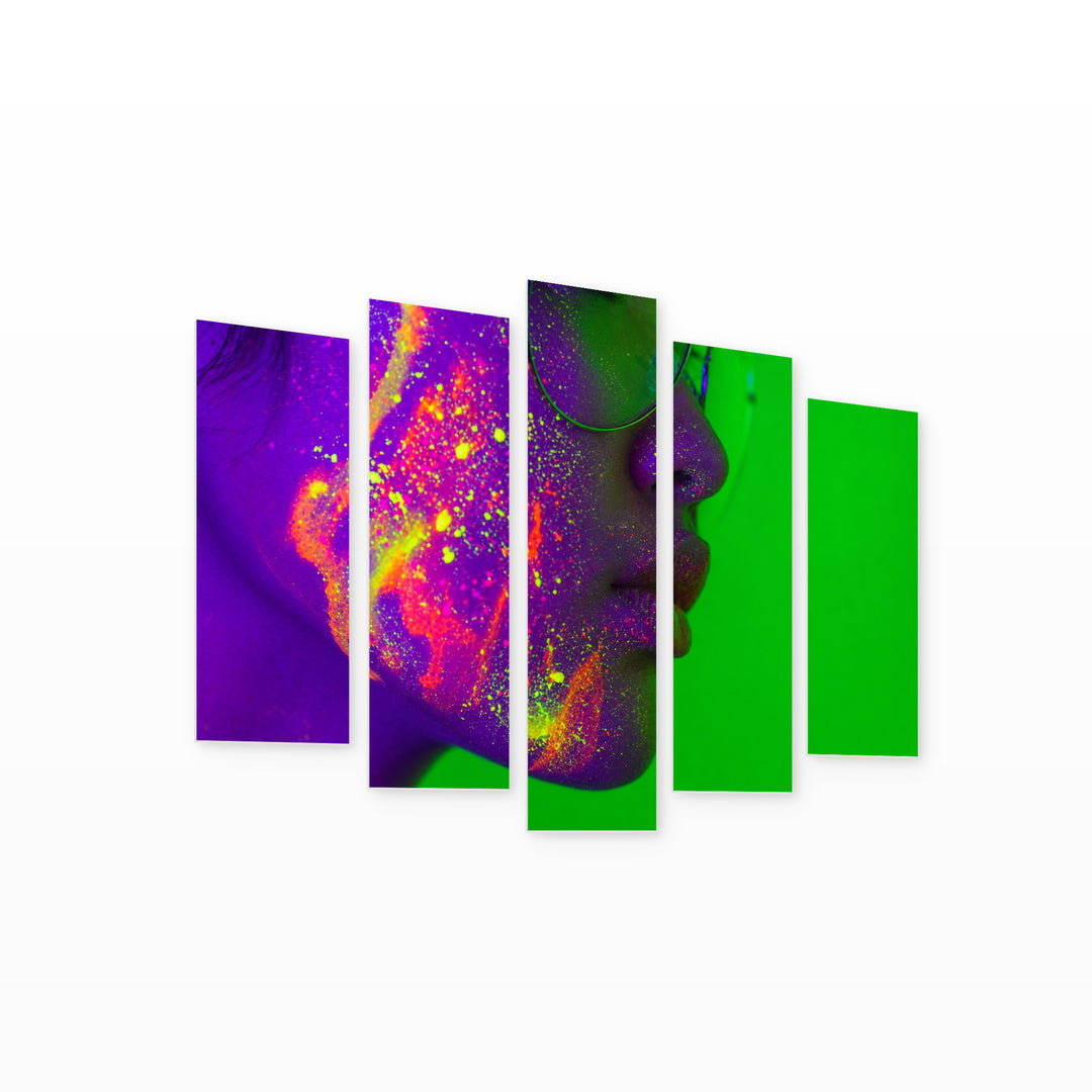 Abstract Composition with Female Face Modern Composition — five-panel wall art on white background in perspective | 5wallart 55497 M1