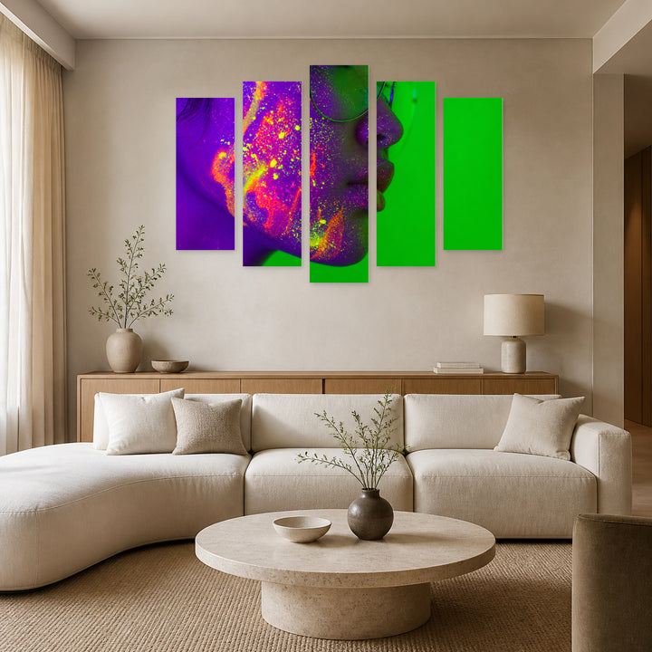 Abstract Composition with Female Face Modern Composition — five-panel wall art in frontal interior | 5wallart 55497 M3