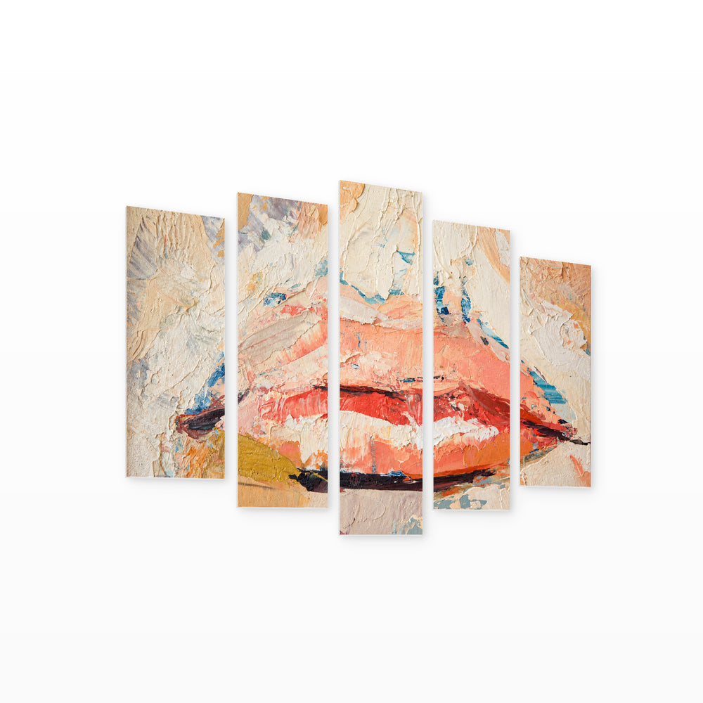 Abstract Art with Lips with Geometric Rhythm — five-panel wall art on white background in perspective | 5wallart 55498 M1