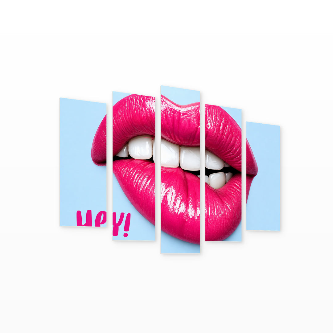 Sexy Lips with Inscription with Dramatic Contrast — five-panel wall art on white background in perspective | 5wallart 55501 M1