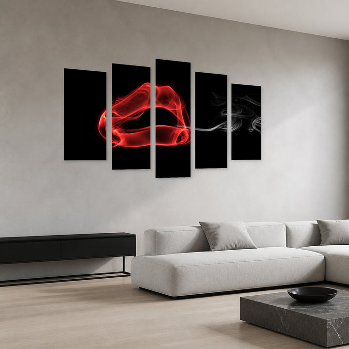 Smoke in the Shape of Female Lips Study — five-panel wall art in perspective interior | 5wallart 55508 M2