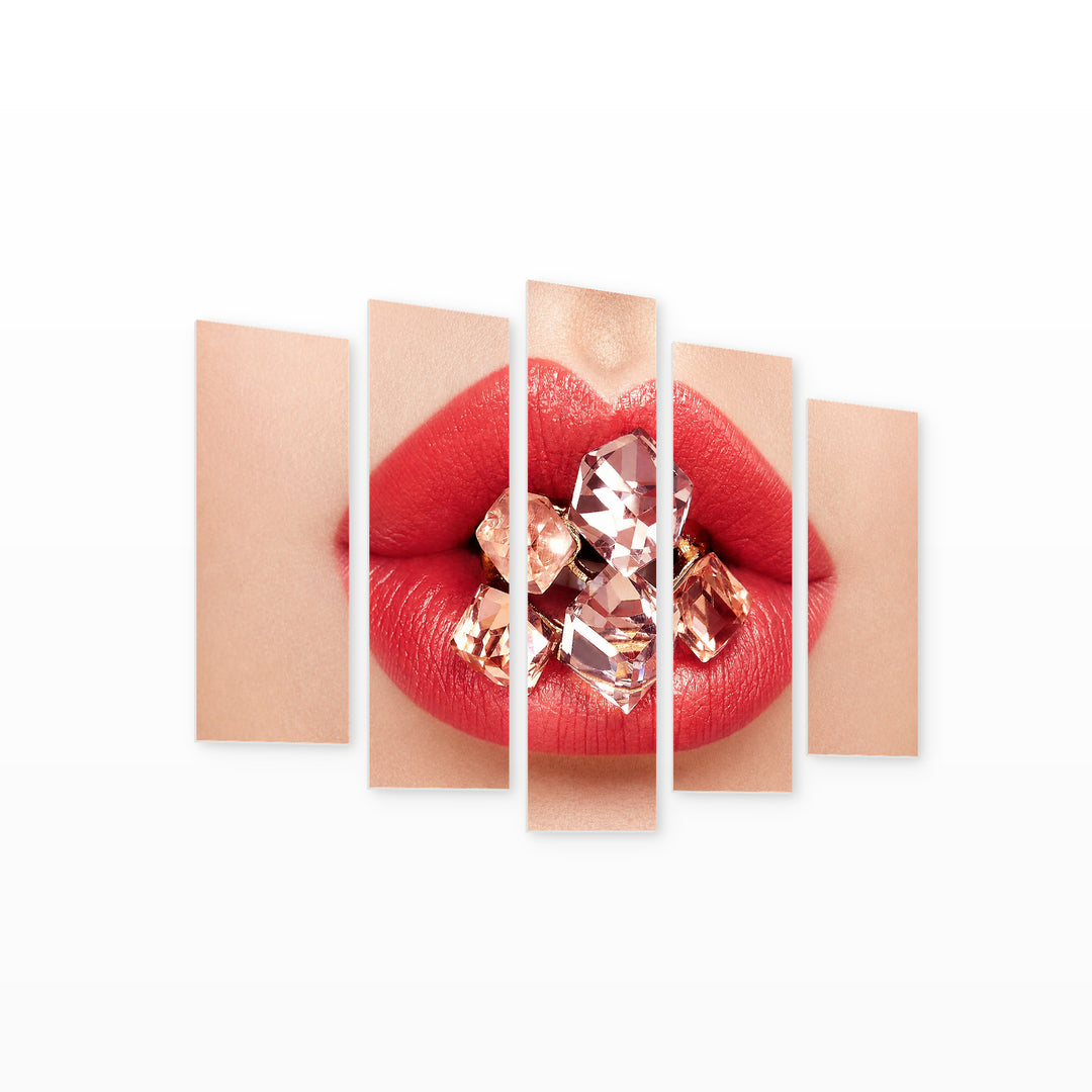 Diamond Lips Modern Composition — five-panel wall art on white background in perspective | 5wallart 55509 M1