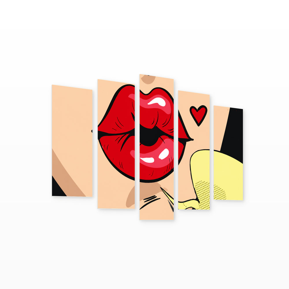 Pop Art Lips at Night II — five-panel wall art on white background in perspective | 5wallart 55516 M1