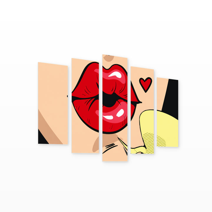 Pop Art Lips at Night II — five-panel wall art on white background in perspective | 5wallart 55516 M1